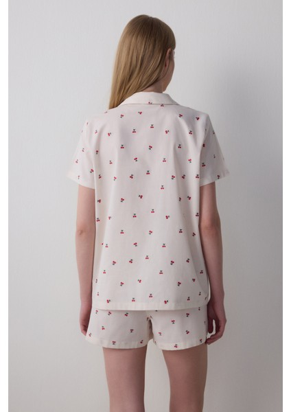 Ellie Gömlek Şort Kırık Beyaz Pijama Takımı