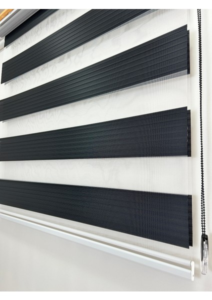 Siyah Pileli Zebra Stor Perde Ev/ofis Perdesi Aluminyum Sistem Zebra Stor Perde – Gece & Gündüz Kullanım, Kolay Montaj (Alüminyum Sistem)