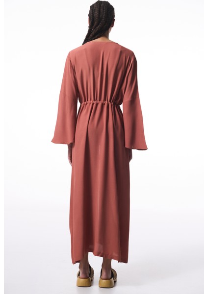 Kiremit Rengi Olivia Crinckle Uzun Kol Oversize Kimono