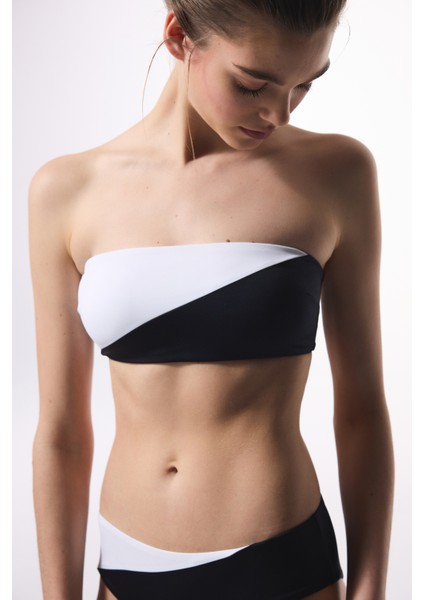 Siyah Beyaz Gina Straplez Bikini Üstü
