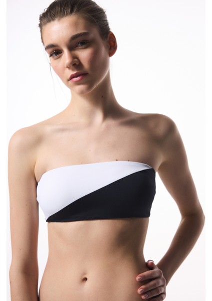 Siyah Beyaz Gina Straplez Bikini Üstü