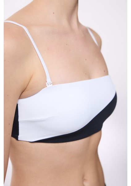 Siyah Beyaz Gina Straplez Bikini Üstü