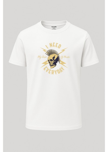 Her Gün Metal Müzik Baskılı Unisex Bol Kalıp Bisiklet Yaka Tişört