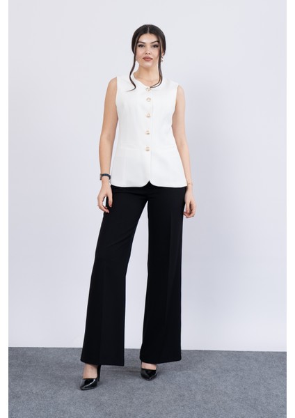 Süs Cepli Içi Astarlı Yuvarlak Yaka Yelek 9126