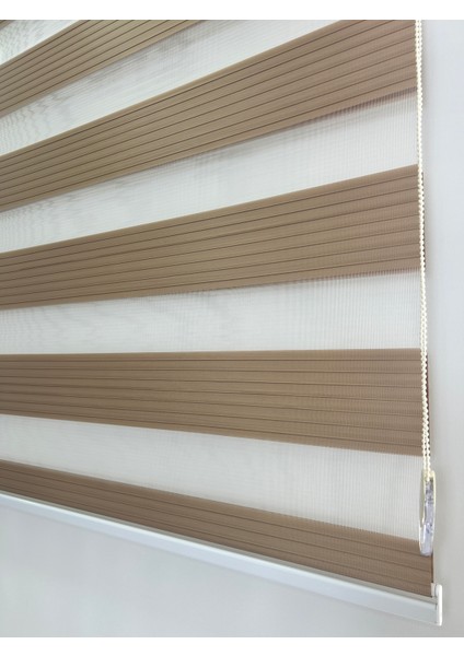 Kahverengi Pileli Zebra Stor Perde Ev/ofis Perdesi Aluminyum Sistem Zebra Stor Perde – Gece & Gündüz Kullanım, Kolay Montaj (Alüminyum Sistem)