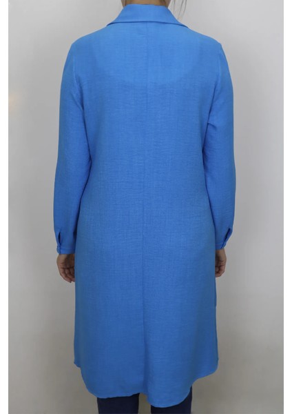 Fistan Store Indigo Spor Kesim Rahat Kalıp Uzun Kollu Büyük Beden Yazlık Tunik