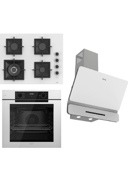 Fryart-Sılentart Serisi Beyaz Set (SC406-WFA + QEP63CB +D081-SA) - Döküm Izgara / 65 cm Ocak