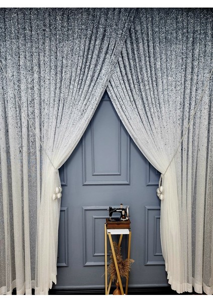 Yeni Tasarım Üst Renkli Gri Antrasit Füme Serpinti Yalancı Kruvaze Tül Perde