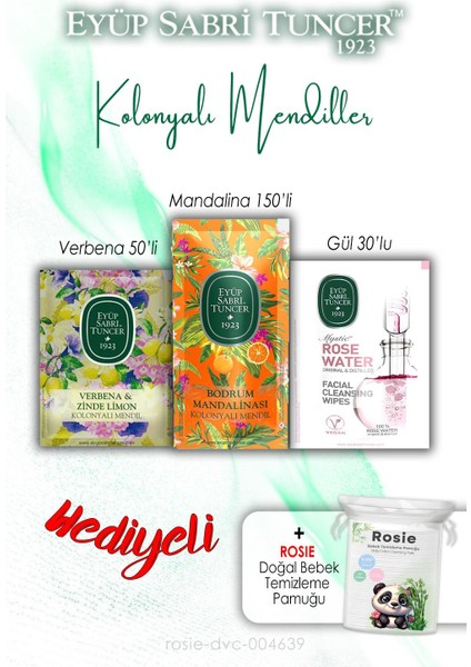 30'lu Gül Verbena 50'li - Mandalina 150'li Kolonyalı Mendil ve Rosıe