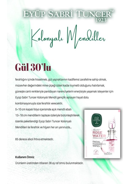 30'lu Gül Verbena 50'li - Mandalina 150'li Kolonyalı Mendil ve Rosıe modelleri