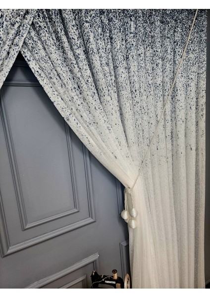 Yeni Tasarım Üst Renkli Lacivert Serpinti Yalancı Kruvaze Tül Perde fırsatları