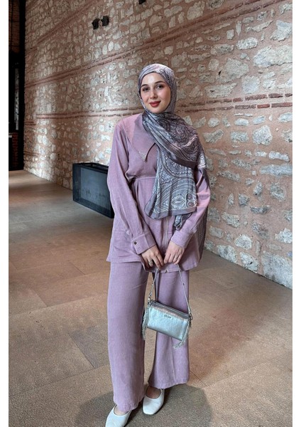 Gül Yakası Taşlı Cupra Ikili Takım