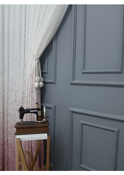 Yeni Tasarım Pudra Pembe Serpinti Tül ve Sağ/sol Takım Tül Fon Perde modelleri