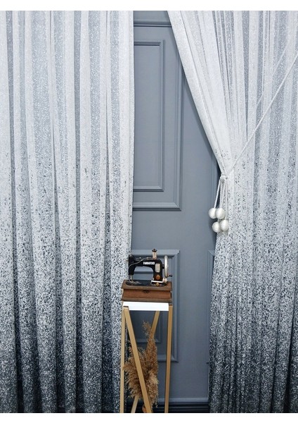 Yeni Tasarım Gri Antrasit Füme Serpinti Tül ve Sağ/sol Takım Tül Fon Perde fiyatları