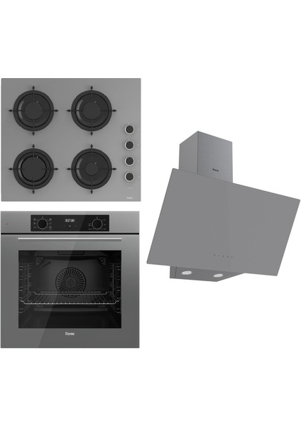 Flowart Serisi Gri Set (CS208-FA + QBL63CPR +D079) - Emaye Izgara / Kademeli Musluk
