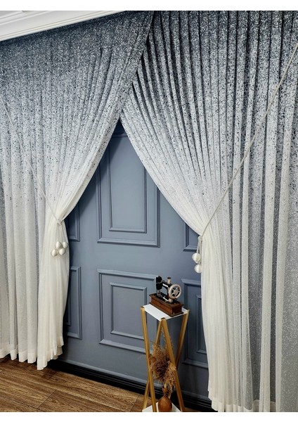 Yeni Tasarım Üst Renkli Gri Antrasit Füme Serpinti Yalancı Kruvaze Tül Perde fiyatları