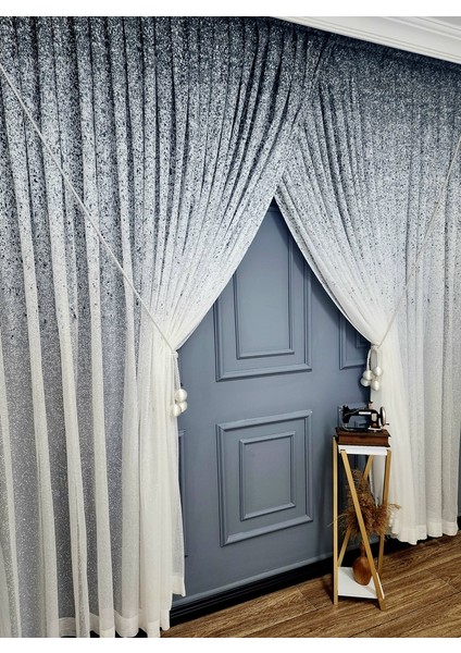 Yeni Tasarım Üst Renkli Gri Antrasit Füme Serpinti Yalancı Kruvaze Tül Perde modelleri