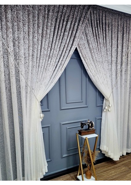 Yeni Tasarım Üst Renkli Kahverengi Vizon Serpinti Yalancı Kruvaze Tül Perde modelleri