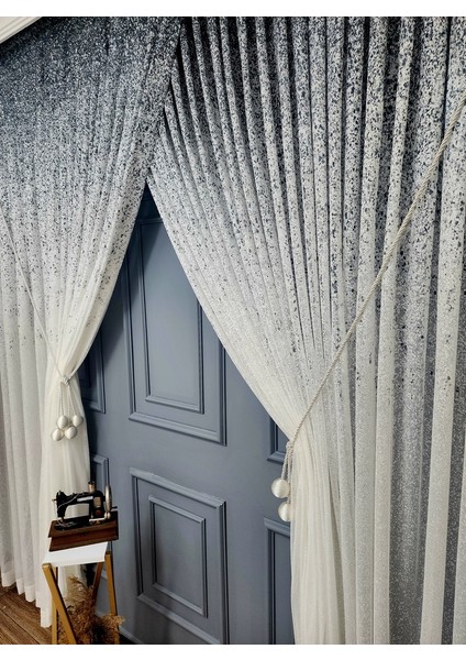 Yeni Tasarım Üst Renkli Gri Antrasit Füme Serpinti Yalancı Kruvaze Tül Perde fırsatları