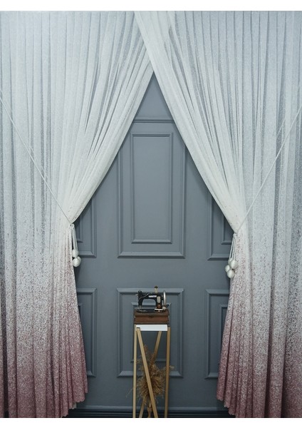 Yeni Tasarım Pudra Pembe Serpinti Tül ve Sağ/sol Takım Tül Fon Perde