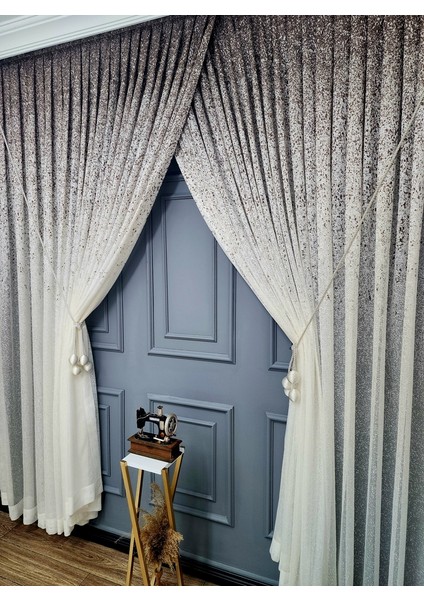 Yeni Tasarım Üst Renkli Kahverengi Vizon Serpinti Yalancı Kruvaze Tül Perde fiyatları