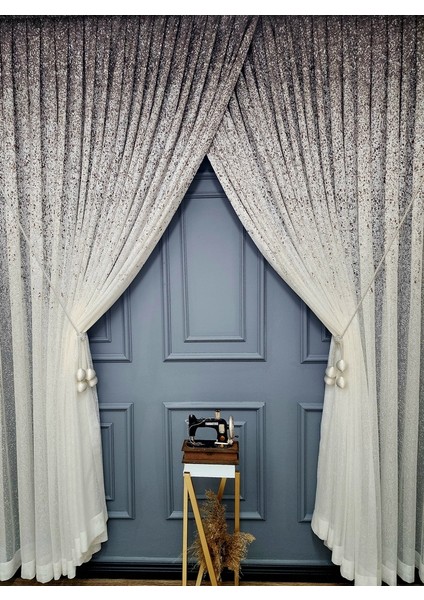 Yeni Tasarım Üst Renkli Kahverengi Vizon Serpinti Yalancı Kruvaze Tül Perde