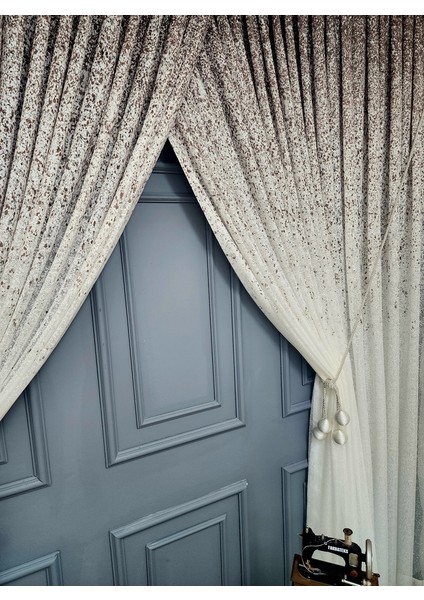 Yeni Tasarım Üst Renkli Kahverengi Vizon Serpinti Yalancı Kruvaze Tül Perde fırsatları