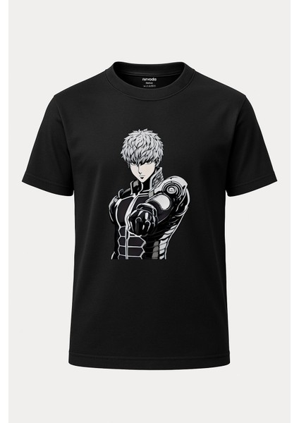 Genos One Punch Man Baskılı Unisex Bol Kalıp Bisiklet Yaka Tişört