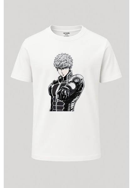 Genos One Punch Man Baskılı Unisex Bol Kalıp Bisiklet Yaka Tişört
