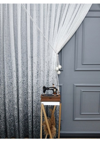 Yeni Tasarım Gri Antrasit Füme Serpinti Tül ve Sağ/sol Takım Tül Fon Perde fırsatları