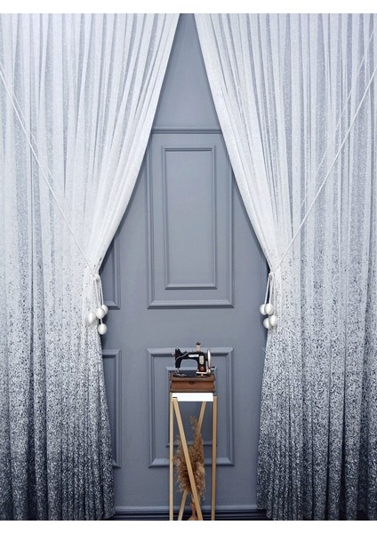 Yeni Tasarım Gri Antrasit Füme Serpinti Tül ve Sağ/sol Takım Tül Fon Perde