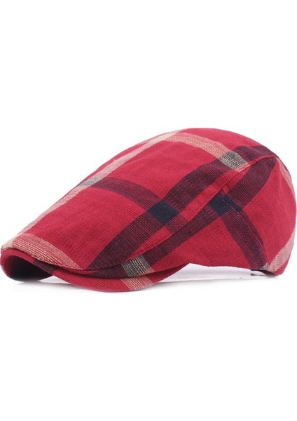 Erkek ve Kadın Ekose Kumaş Bere Basit Retro Güneş Şapkası (Yurt Dışından)