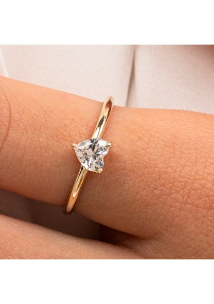 Gümüş Yüzük - 0,60 Ct Pırlanta(Signty)Kalp Tektaş Evlilik Teklifi Gümüş Yüzük-Pırlanta Kalp Tektaş Gümüş Yüzük