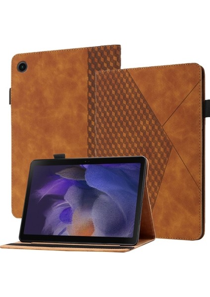 Samsung Galaxy Tab A8 10.5 2021 X200/X205 Kahverengi Için Eşkenar Deri Fe Deri Kılıf (Yurt Dışından)