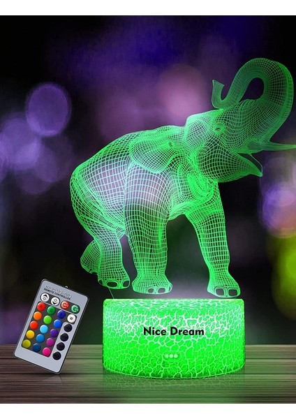 Çocuklar Için Atlı Gece Lambası, 3D Illüzyon 03-Elephant (Yurt Dışından)