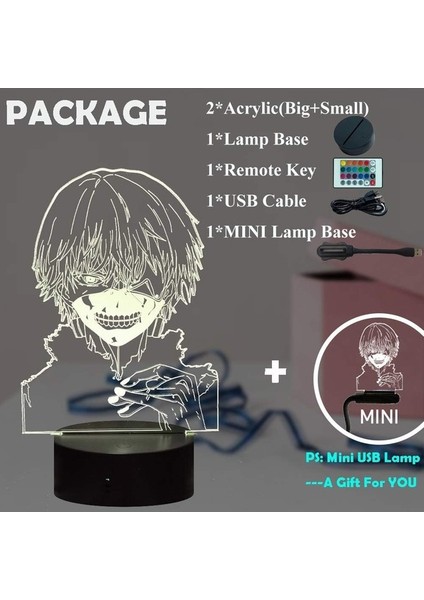 Gece Lambası Anime Kaneki Ken Şekil 3D LED Illusio (Yurt Dışından) fırsatları