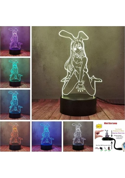 Tavşan Kız 3D Illüzyon Gece Lambası Waifu Saku (Yurt Dışından) modelleri