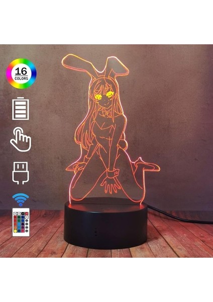 Tavşan Kız 3D Illüzyon Gece Lambası Waifu Saku (Yurt Dışından) fırsatları