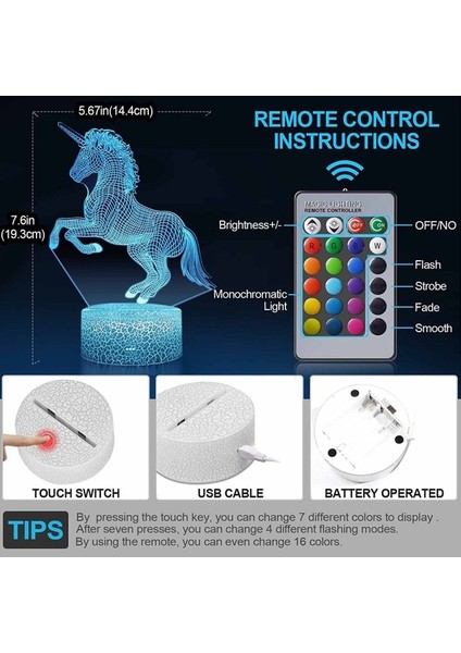 Çocuklar Için Unicorn Gece Lambası, 3D Illusi 03-Unicorn (Yurt Dışından) modelleri