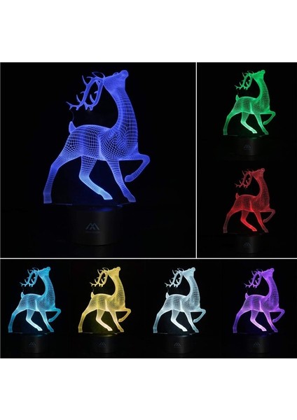 Su Aygırı 3D Gece Lambası 7 Renkli Lamba Işığı Tou Elk (Yurt Dışından)