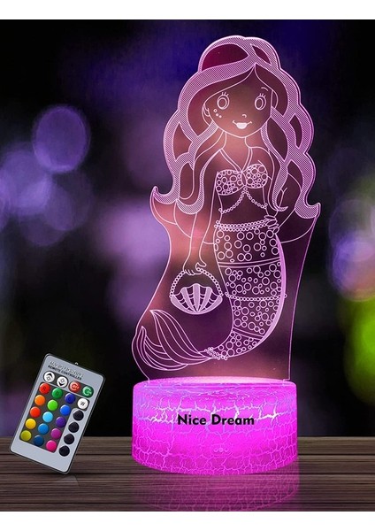 Çocuklar Için Unicorn Gece Lambası, 3D Gece 07-Sevimli Deniz Kızı (Yurt Dışından)