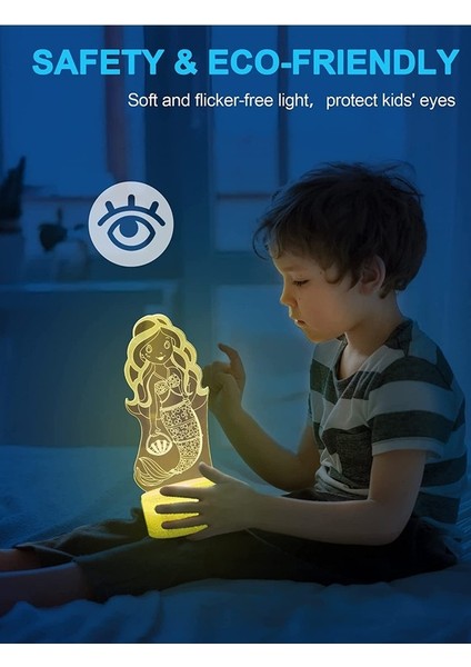 Çocuklar Için Unicorn Gece Lambası, 3D Gece 07-Sevimli Deniz Kızı (Yurt Dışından) fiyatları