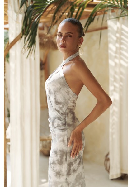 Keefnes Kruvaze Gri Uzun Elbise modelleri