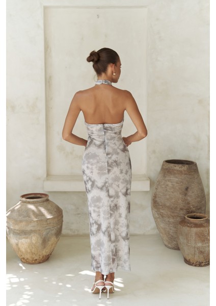 Keefnes Kruvaze Gri Uzun Elbise indirimleri