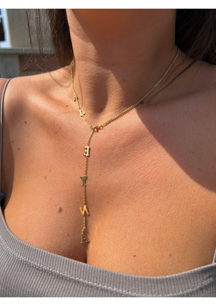 Kadın Gümüş Kolye - Y Model Kişiye Özel Isim • Işıklı Kutuda • fiyatları