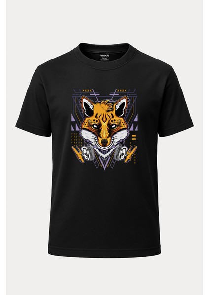 Cool Fox Tilki Baskılı Bol Kalıp Bisiklet Yaka Tişört