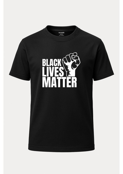 Black Lives Matter Baskılı Bol Kalıp Bisiklet Yaka Tişört Siyah