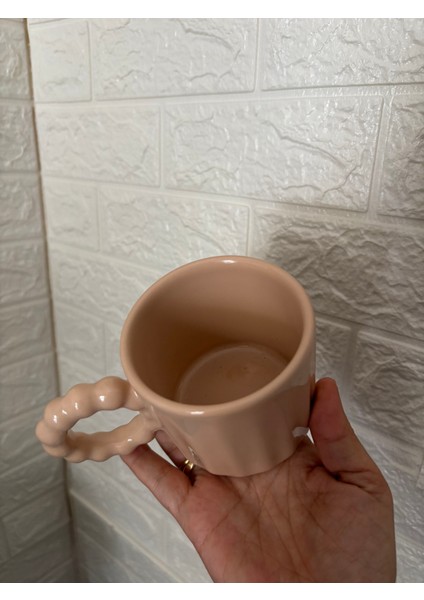 Bardak Boncuk Kulplu Kahve Bardağı Bej Pembe