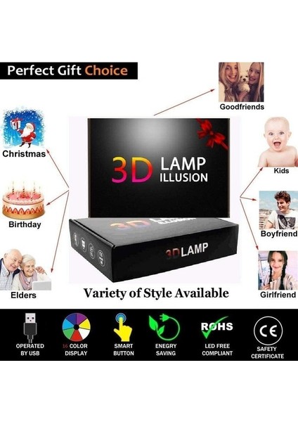 Yaratıcı 3D Beyin Gece Lambası 16 Renk Değişen U (Yurt Dışından)
