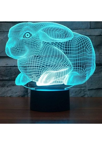 3D Tavşan Gece Lambası Masa Masası Optik Illüzyon (Yurt Dışından)